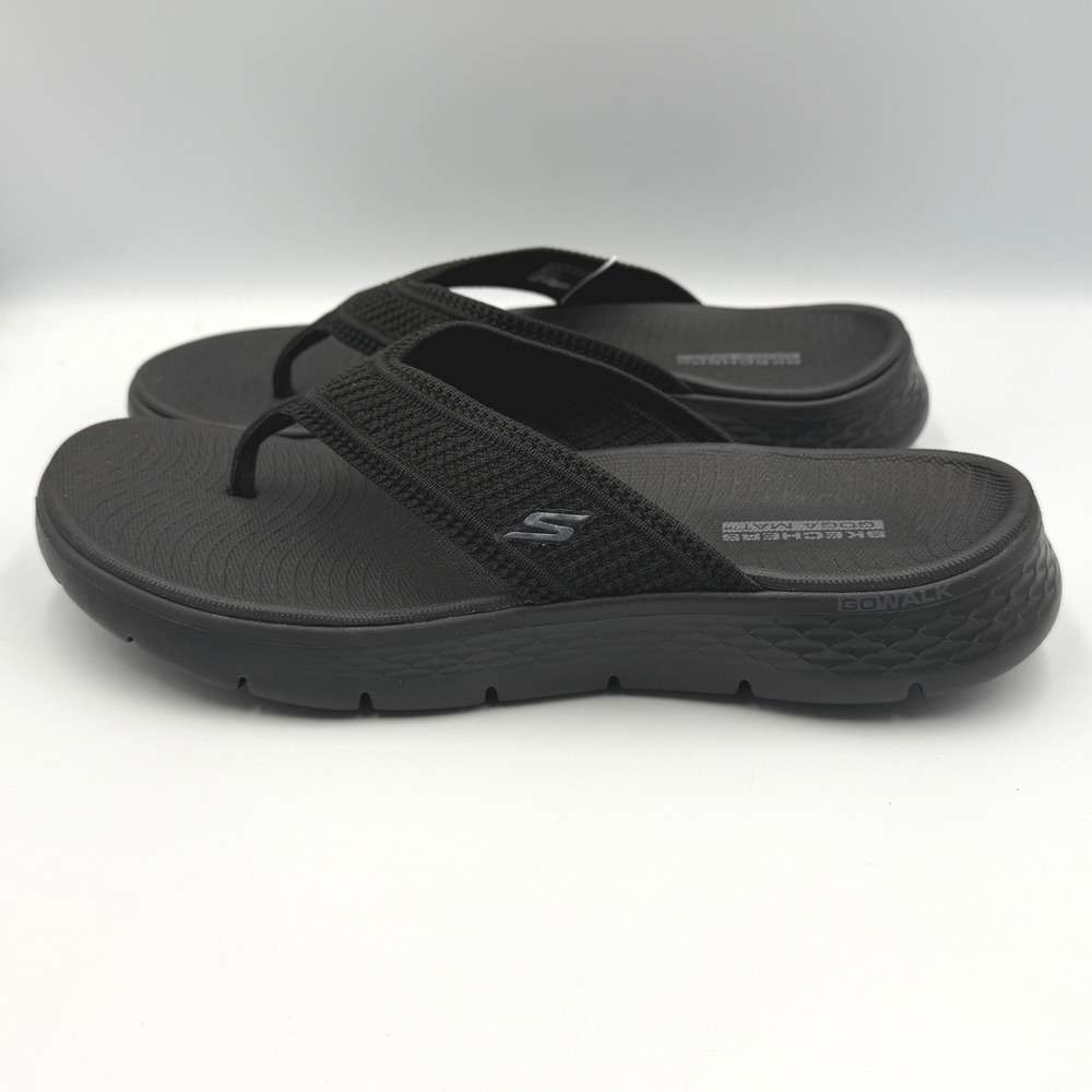 Skechers GoWalk Sandals Women 6 Black 41459/BBK Machine Washable Flip Flops NEW - Picture 5 of 16